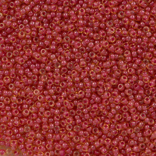 11-0373 Miyuki Seed Bead Round Rocailles 11/0 | Inside Dyed Dk Rose LT Topaz Luster | 1"x2" Flip Top Container ∼15g
