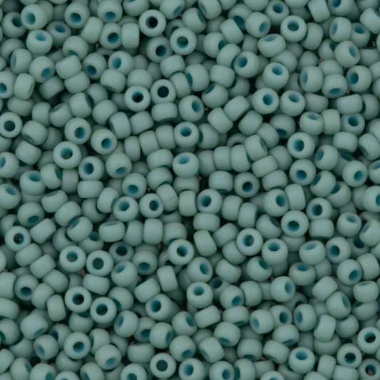 11-2028 Miyuki Seed Bead Round Rocailles 11/0 | Matte Opaque Sea Foam Luster | 1"x2" Flip Top Container ∼15g