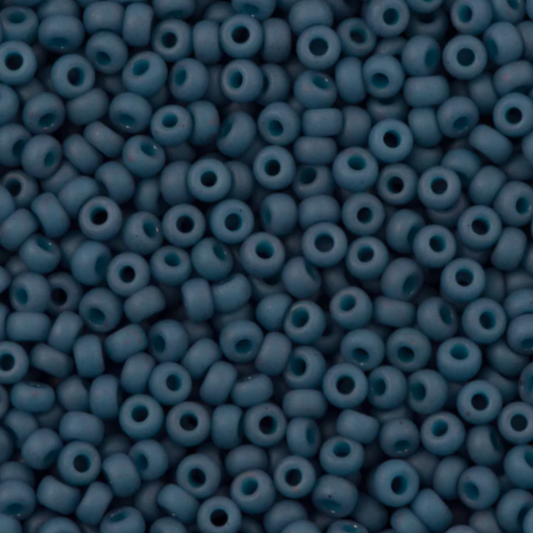 11-2038 Miyuki Seed Bead Round Rocailles 11/0 | Matte Opaque LIght Denim | 1"x2" Flip Top Container ∼15g