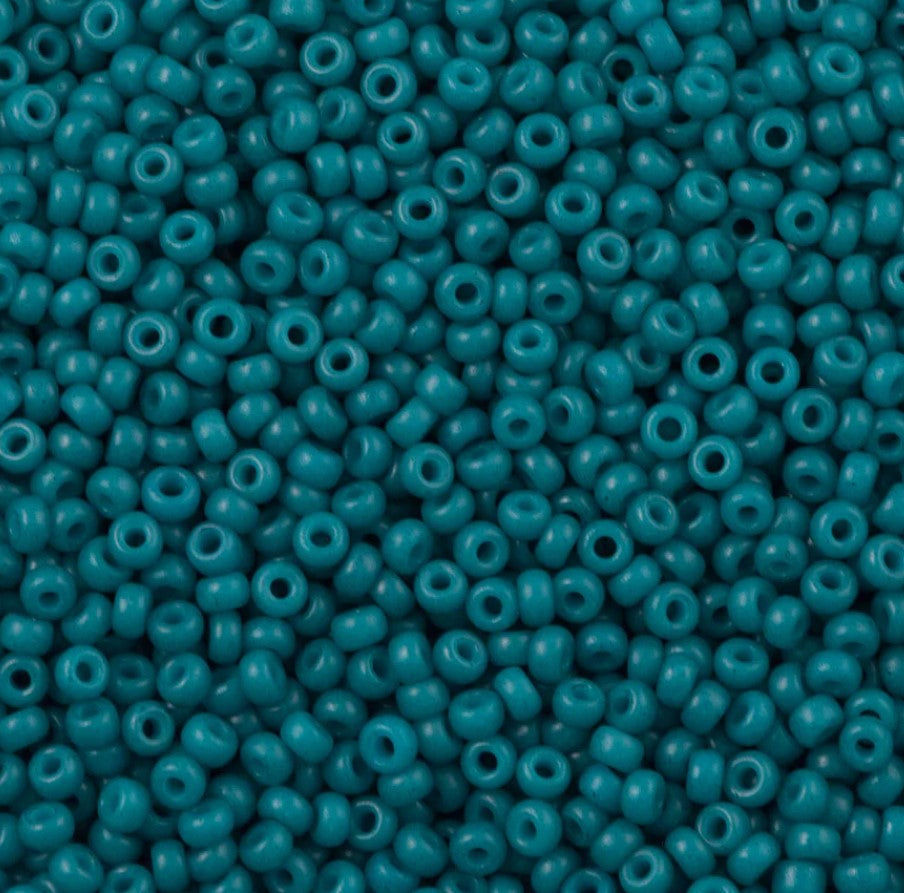 11-2051 Miyuki Seed Bead Round Rocailles 11/0 | Opaque Matte Dyed Dark Teal Blue | 1"x2" Flip Top Container ∼15g