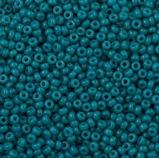 11-2051 Miyuki Seed Bead Round Rocailles 11/0 | Opaque Matte Dyed Dark Teal Blue | 1"x2" Flip Top Container ∼15g