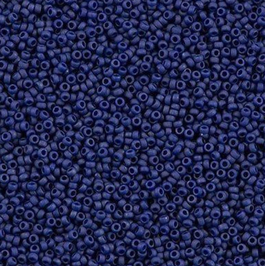 11-2075 | Miyuki Seed Bead Round Rocailles 11/0 | Opaque Matte Metallic Cobalt | 1"x2" Flip Top Container ∼15g
