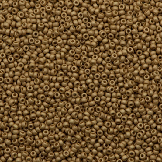 11-4204F | Miyuki Seed Bead Round Rocailles 11/0 | Duracoat Matte Galvanized Champagne  | 1"x2" Flip Top Container ∼15g