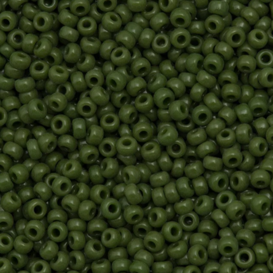 11-501 Miyuki Seed Bead Round Rocailles 11/0 | Opaque Avocado | 1"x2" Flip Top Container ∼15g