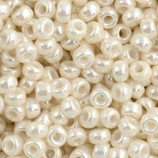 11-592 | Miyuki Seed Bead Round Rocailles 11/0 | Antique Pearl Ceylon | 1"x2" Flip Top Container ∼15g