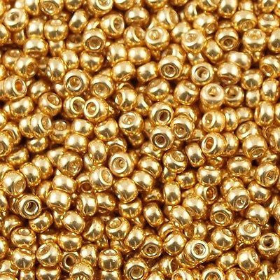 11-1052 | Miyuki Seed Bead Round Rocailles 11/0 | Galvanized Yellow Gold  | 1"x2" Flip Top Container ∼15g