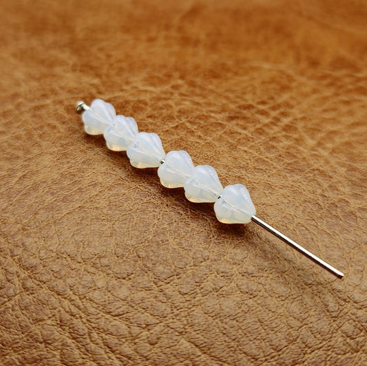 Czech Glass Milky White Opal Flower Bell Bead Flower Beads 4x6mm  | 50 Pcs
