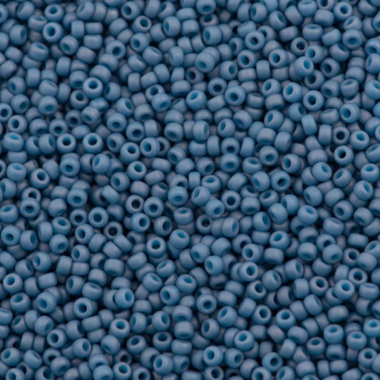 11-2038 | Miyuki Seed Bead Round Rocailles 11/0 | Opaque Matte Slate Blue  | 1"x2" Flip Top Container ∼15g