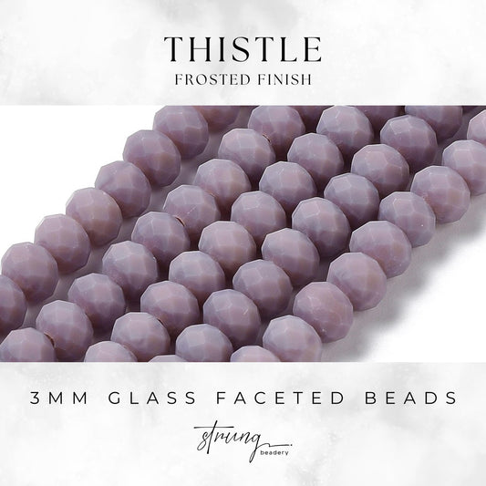 3mm Glass Faceted Beads | Thistle Purple | Frosted Finish | Rondelle Beads