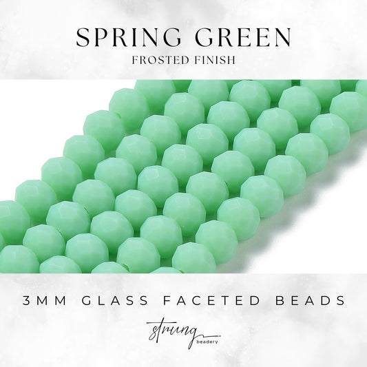 3mm Glass Faceted Beads | Spring Green | Frosted Finish | Rondelle Beads