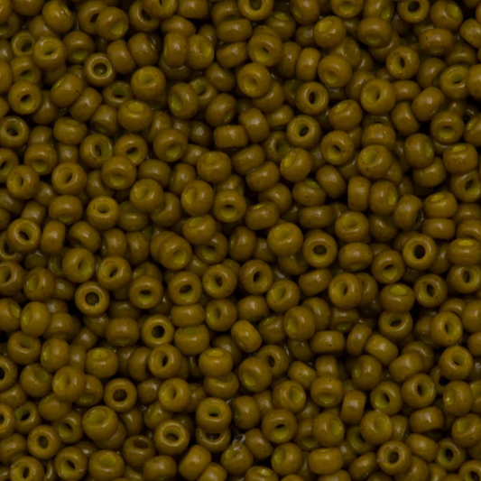 11-4491 | Miyuki Seed Bead Round Rocailles 11/0 | Duracoat Dyed Opaque Spanish Olive  | 1"x2" Flip Top Container ∼15g
