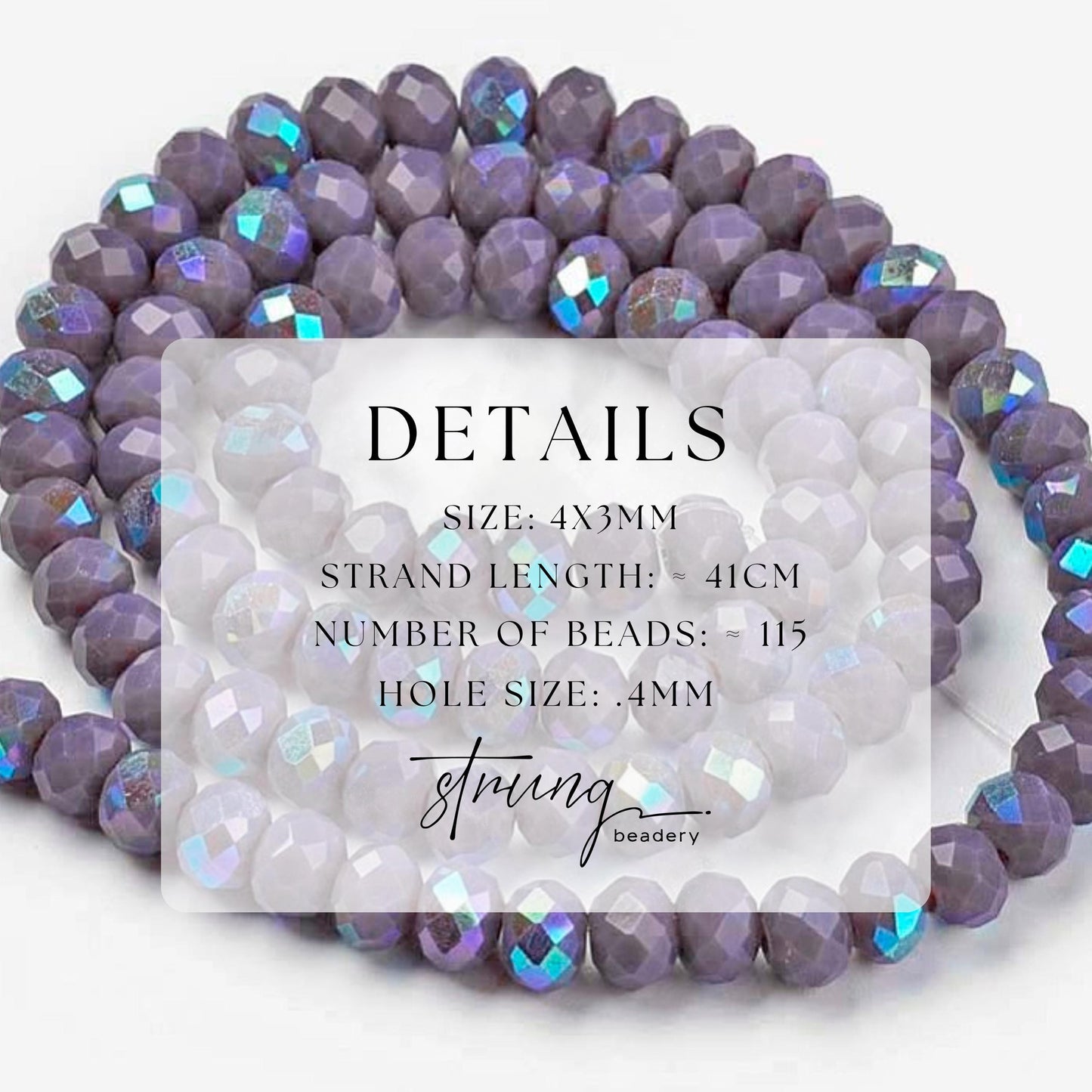 4mm Glass Faceted Beads | Medium Purple | Half Rainbow Plated | Rondelle Beads