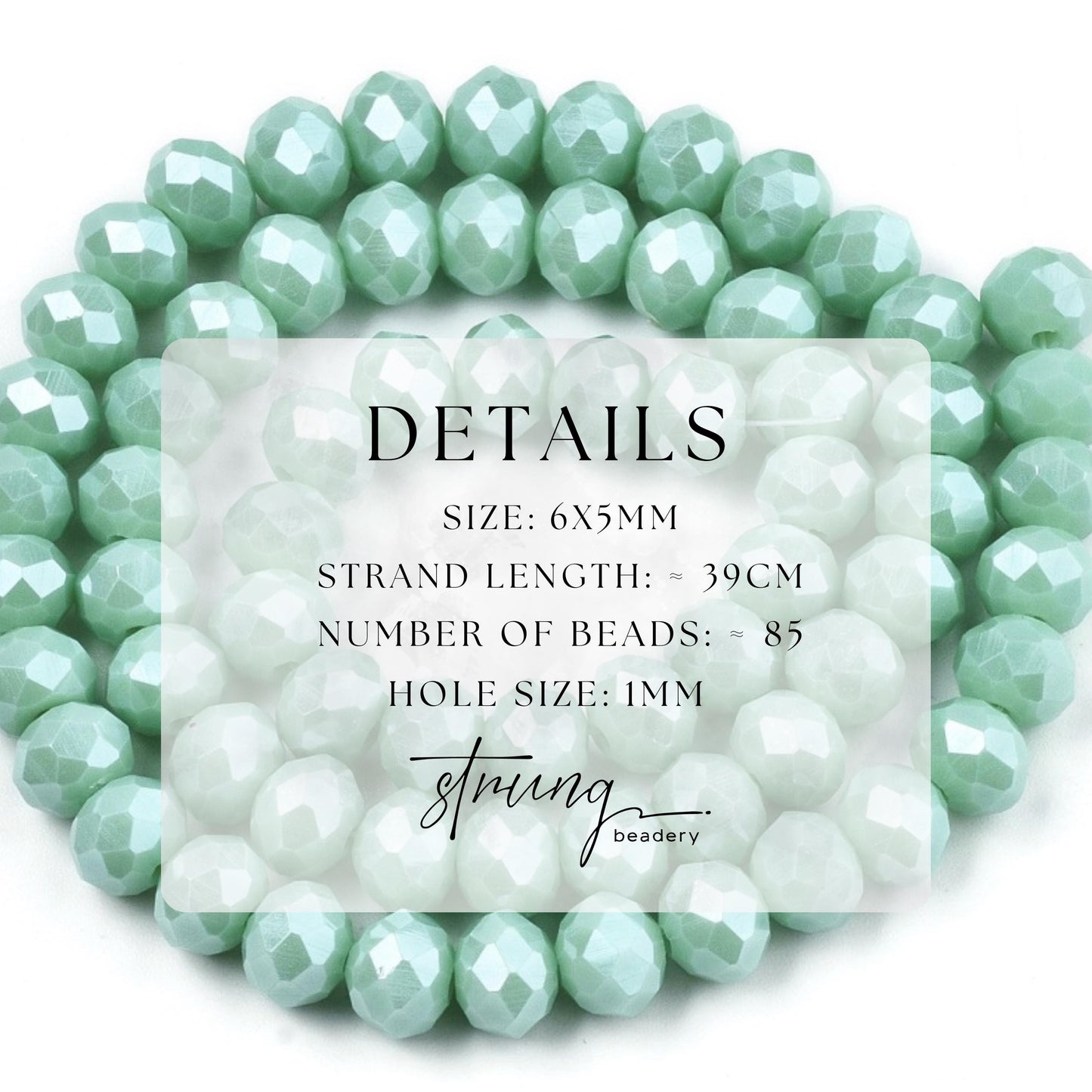 6mm Glass Faceted Beads | Aquamarine | Electroplated with Pearl Luster | Rondelle Beads