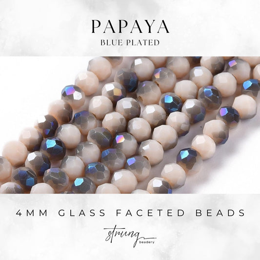 4mm Glass Faceted Beads | Papaya | Blue Plated | Rondelle Beads