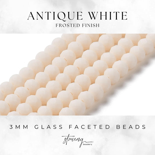 3mm Glass Faceted Beads | Antique White | Frosted Finish | Rondelle