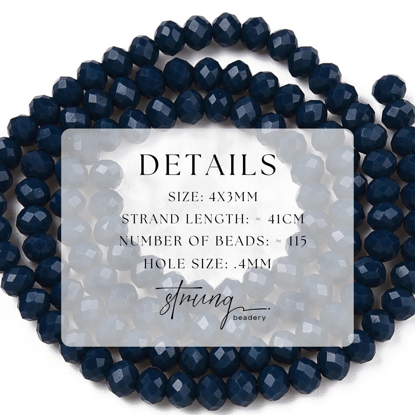 4mm Glass Faceted Beads | Steel Blue | Opaque Solid Color | Rondelle Beads