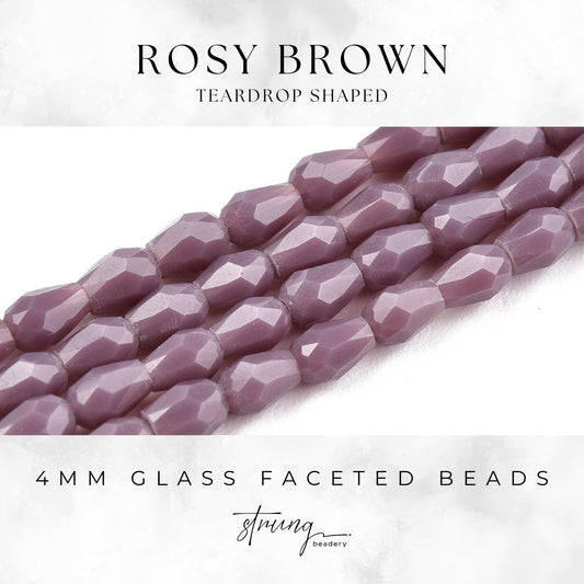 4mm Glass Faceted Beads | Rosy Brown | Teardrop Shaped