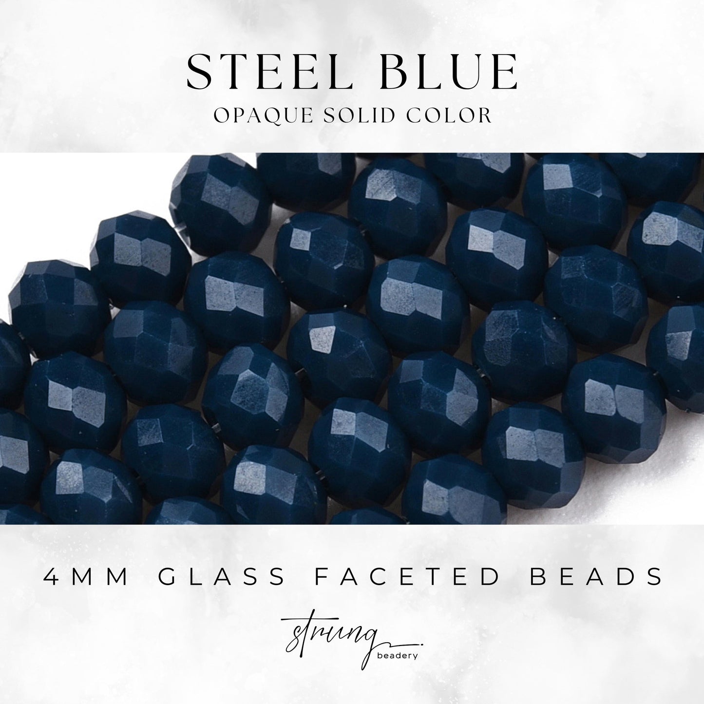 4mm Glass Faceted Beads | Steel Blue | Opaque Solid Color | Rondelle Beads