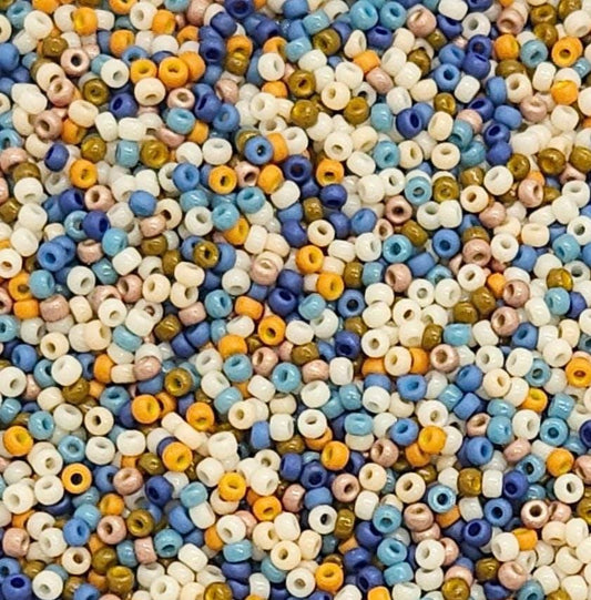 Wheatfield Sky | Miyuki Rocailles Seed Beads Mix | 15g Premium Japanese Glass Beads for Jewelry Making & Crafts | Earthy Blue Tone