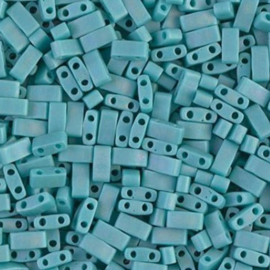 Miyuki Half Tila Beads Matte Opaque Turquoise Green Glass Tile Beads HTL-412FR | Half | 8 Grams for Jewelry Making