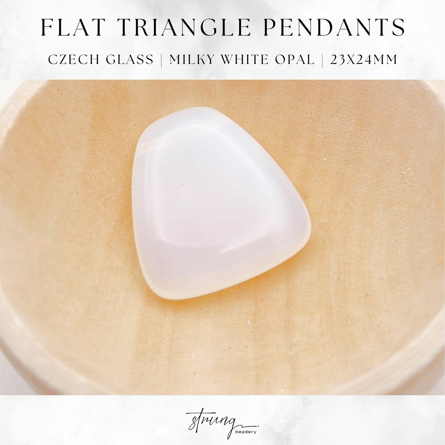 Czech Glass | Milky White Opal Triangle Pendant Beads 23x24mm | Set of 4
