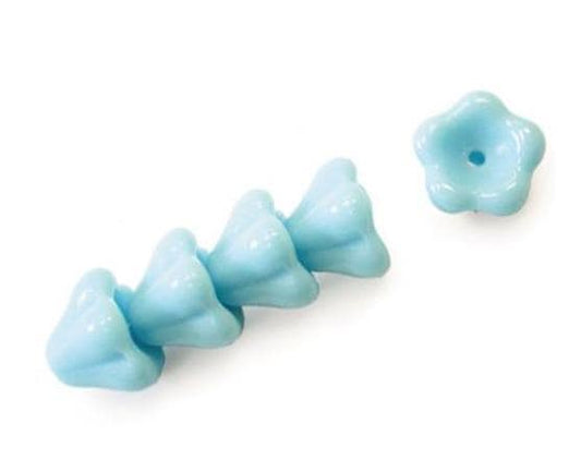 Czech Glass Opaque Blue Turquoise Flower Bell Beads 6x8mm | 25 Pcs
