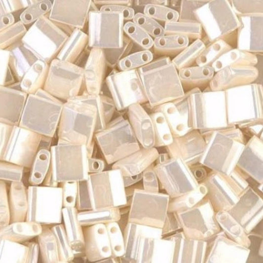 Miyuki Tila Beads Antique Ivory Pearl Ceylon Glass Tile Beads TL-592 | Full | 8 Grams for Jewelry Making