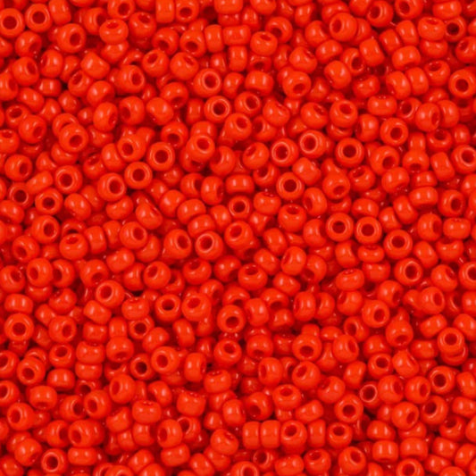 11-0407| Miyuki Seed Bead Round Rocailles 11/0 | Opaque Vermillion Red | 1&quot;x2&quot; Flip Top Container ∼15g