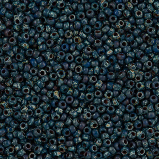 11-4516 | Miyuki Seed Bead Round Rocailles 11/0 | Opaque Dark Teal Picasso | 15g | Japanese Beads Jewelry Making