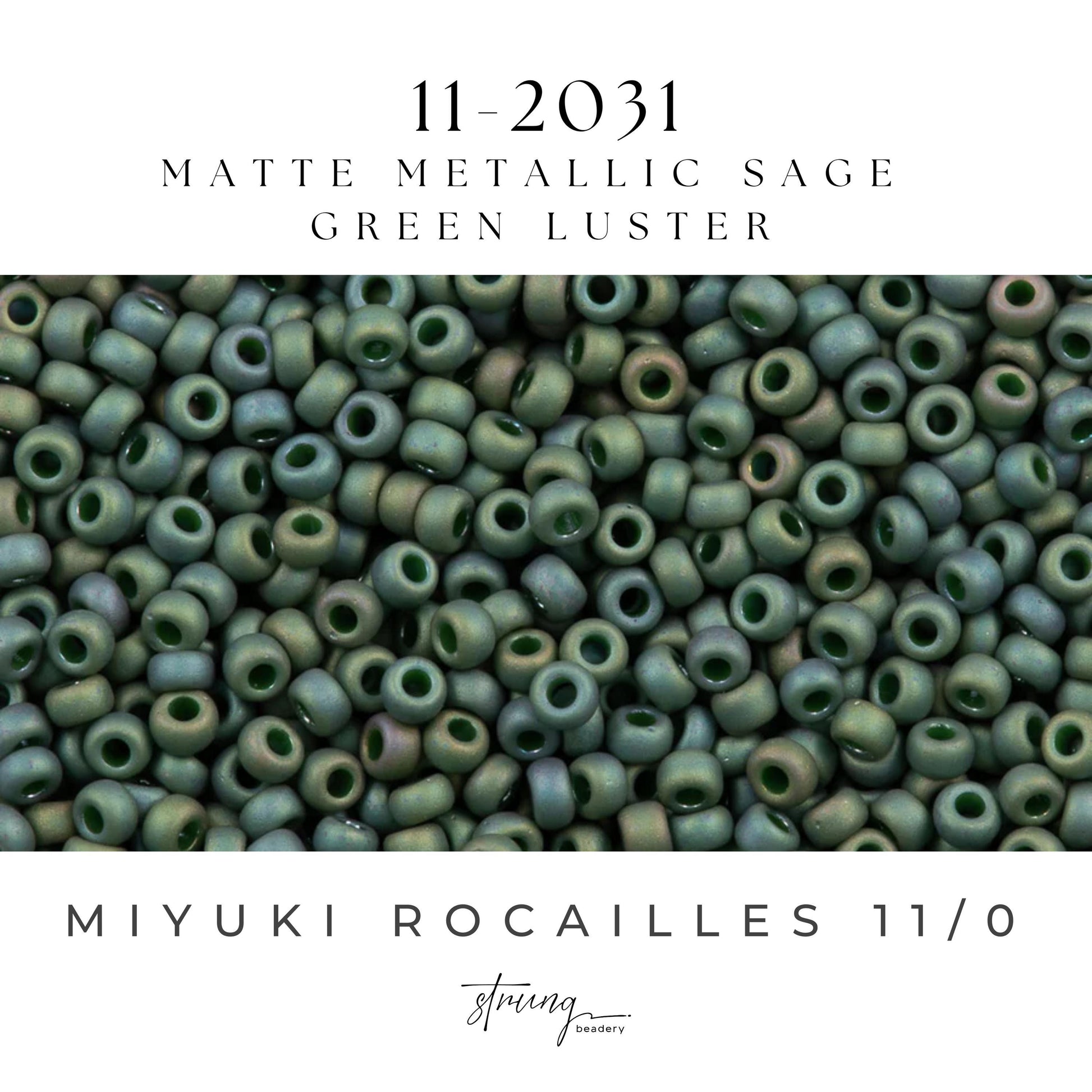 11-2031 Miyuki Seed Bead Round Rocailles 11/0 | Matte Metallic Sage Green Luster |15g | Japanese Beads for Jewelry Making