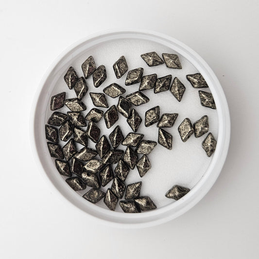 DiamonDuo™ Czech Glass Beads | 8g Tube | Antique Chrome | Jewelry Making Beads for Bracelets & Necklaces