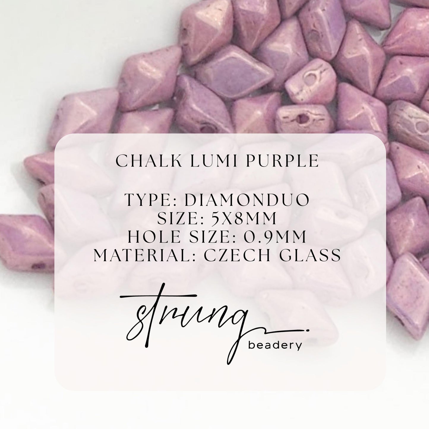 DiamonDuo™ Czech Glass Beads | 8g Tube | Chalk Lumi Purple Jewelry Making Beads for Bracelets & Necklaces