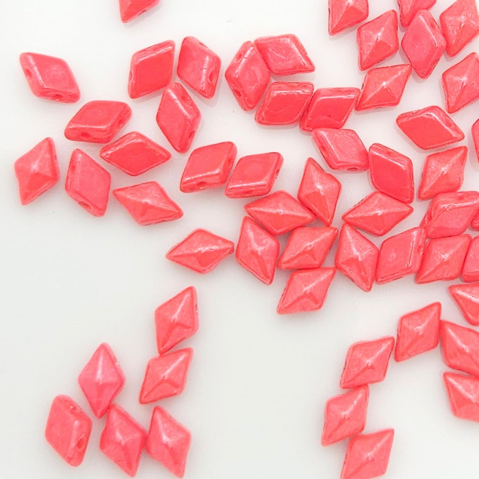 DiamonDuo™ Czech Glass Beads | 8g Tube | Coral Shimmer | Jewelry Making Beads for Bracelets & Necklaces