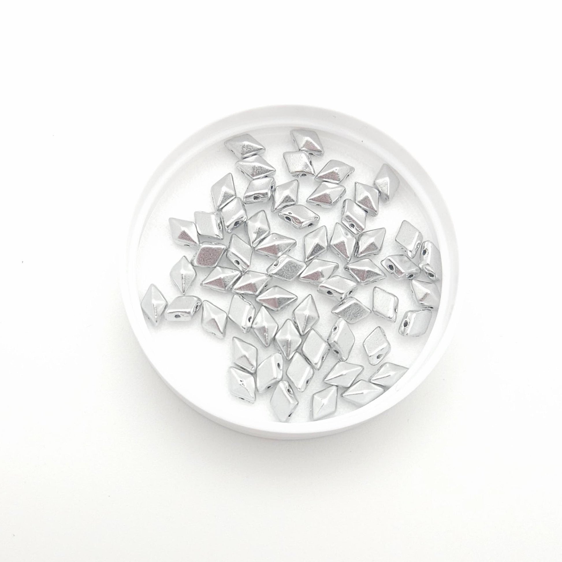 DiamonDuo™ Czech Glass Beads | 8g Tube | Matte Silver | Jewelry Making Beads for Bracelets & Necklaces
