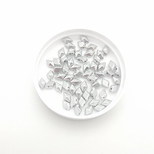 DiamonDuo™ Czech Glass Beads | 8g Tube | Matte Silver | Jewelry Making Beads for Bracelets & Necklaces