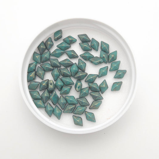 DiamonDuo™ Czech Glass Beads | 8g Tube | Turquoise Lumi Pecan | Jewelry Making Beads for Bracelets & Necklaces