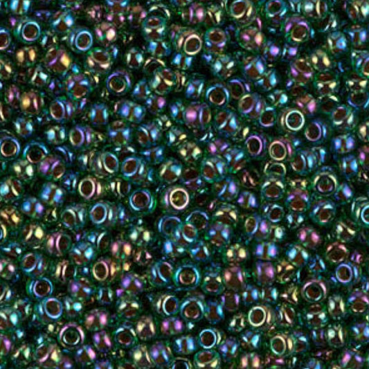 11-0344 Miyuki Seed Bead Round Rocailles 11/0 | Fuschia Lined Emerald Iris | 15g | Japanese Beads for Jewelry Making