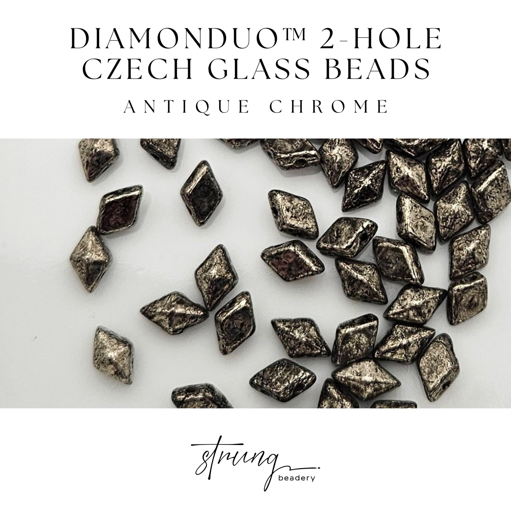 DiamonDuo™ Czech Glass Beads | 8g Tube | Antique Chrome | Jewelry Making Beads for Bracelets & Necklaces