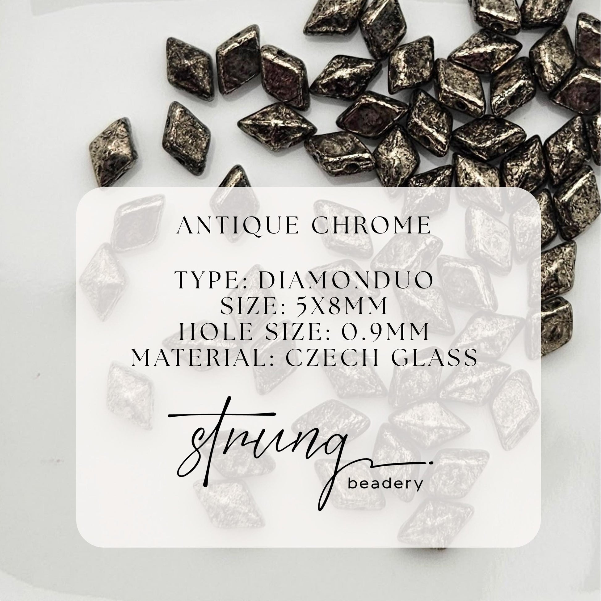 DiamonDuo™ Czech Glass Beads | 8g Tube | Antique Chrome | Jewelry Making Beads for Bracelets & Necklaces