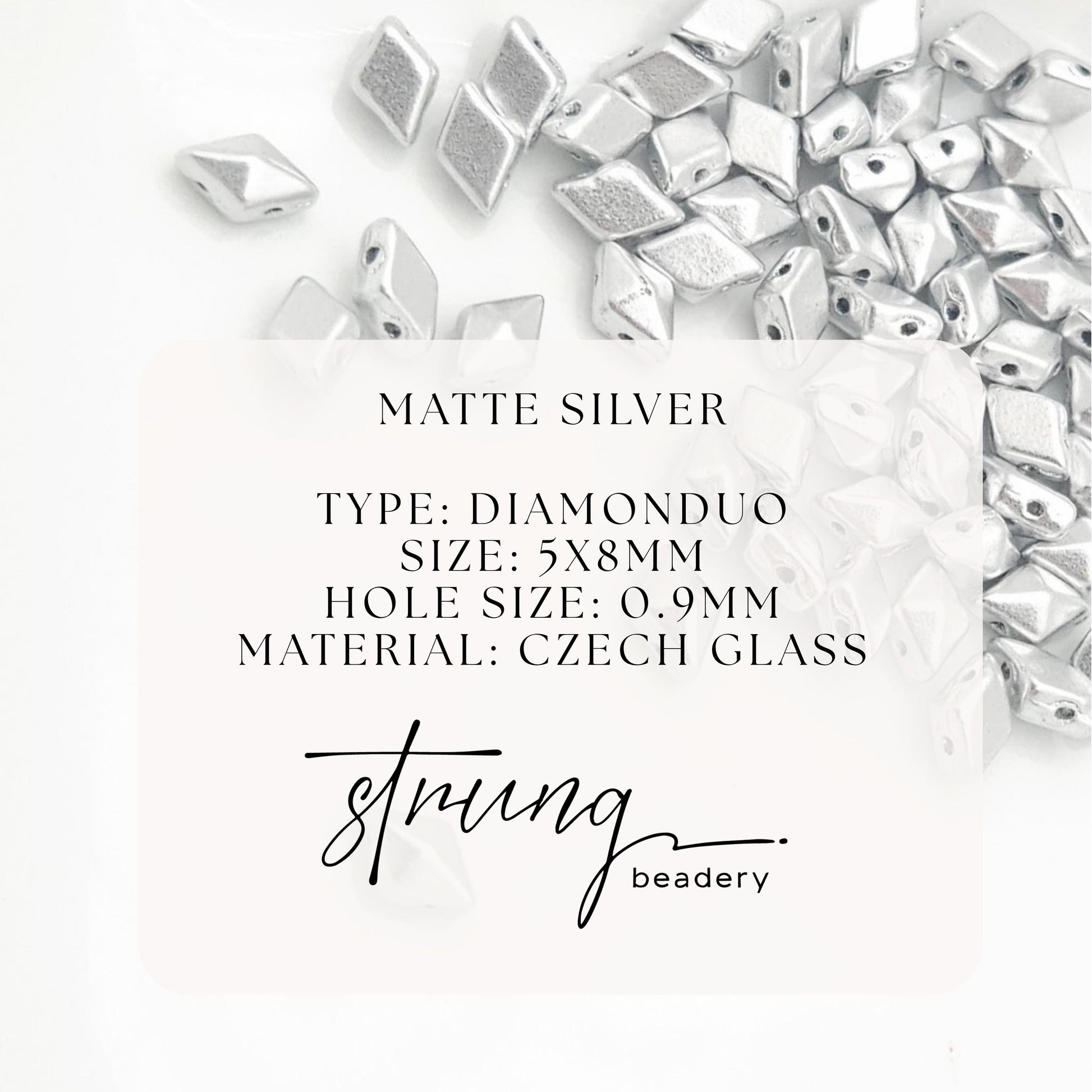DiamonDuo™ Czech Glass Beads | 8g Tube | Matte Silver | Jewelry Making Beads for Bracelets & Necklaces