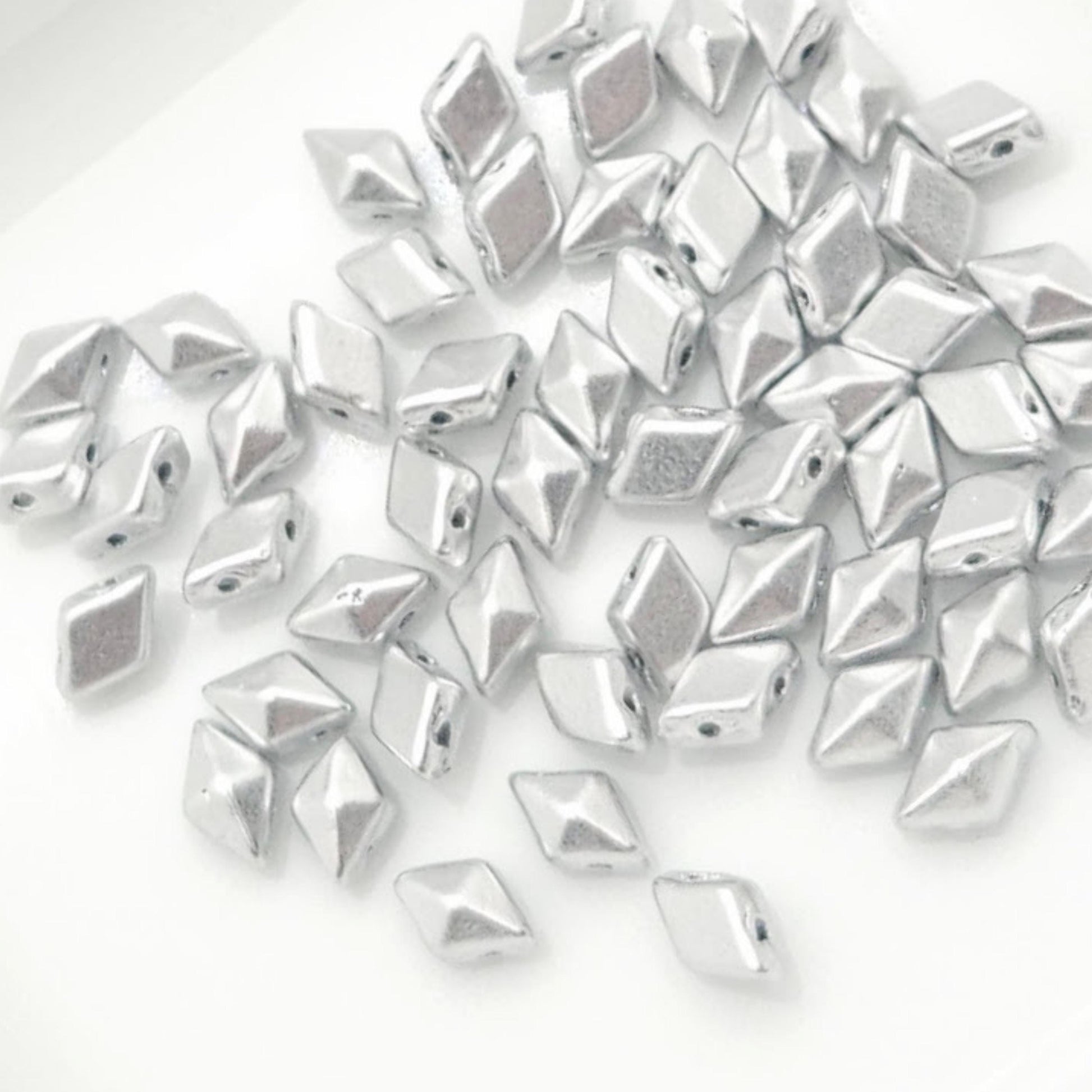 DiamonDuo™ Czech Glass Beads | 8g Tube | Matte Silver | Jewelry Making Beads for Bracelets & Necklaces