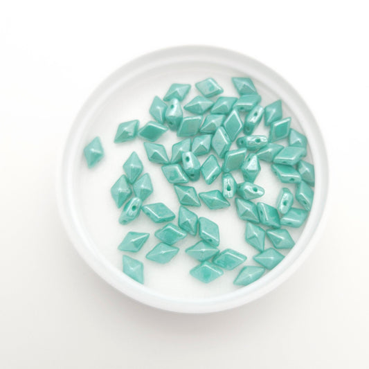 DiamonDuo™ Czech Glass Beads | 8g Tube | Turquoise Shimmer | Jewelry Making Beads for Bracelets & Necklaces
