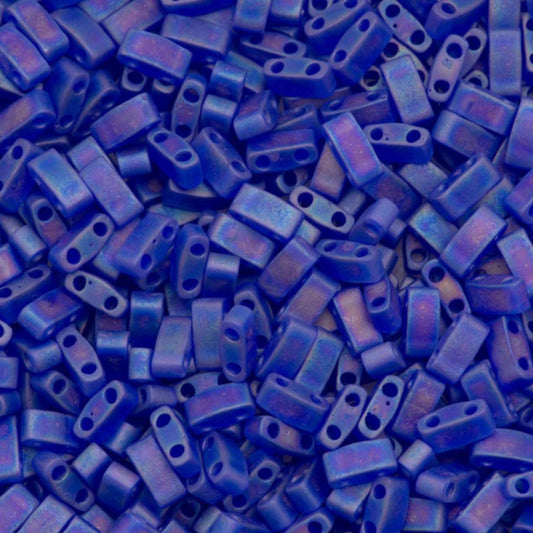 Miyuki Half Tila Beads Transparent Cobalt Blue AB Glass Tile Beds HTL-0177 | Half | 8 Grams for Jewelry Making