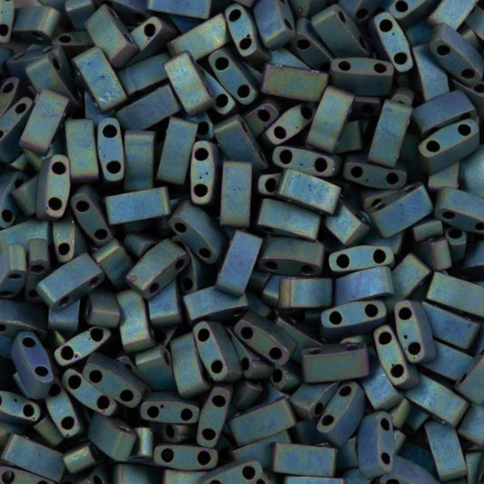 Miyuki Half Tila Beads Matte Metallic Blue Green Glass Tile Beds HTL-2064 | Half | 8 Grams for Jewelry Making