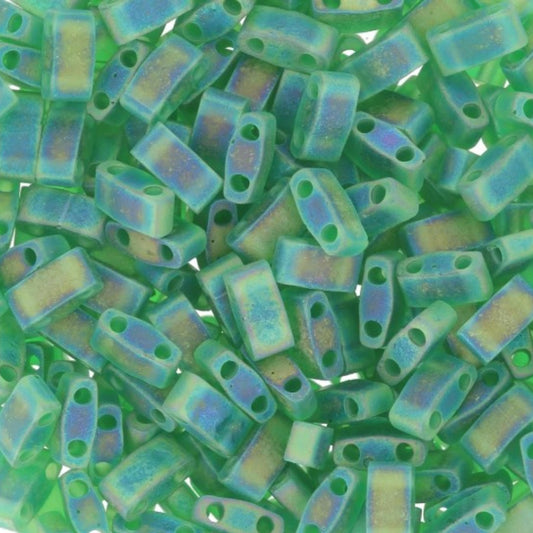Miyuki Half Tila Beads Transparent Green AB Glass Tile Beds HTL-0179 | Half | 8 Grams for Jewelry Making
