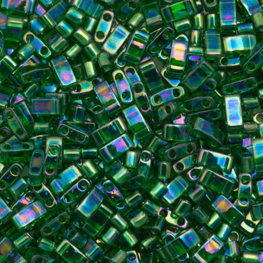 Miyuki Half Tila Beads Transparent Green AB Glass Tile Beds HTL-0179 | Half | 8 Grams for Jewelry Making