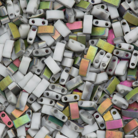 Miyuki Half Tila Beads White Vitrail Matte Glass Tile Beads HTL-4559 | Half | 8 Grams for Jewelry Making