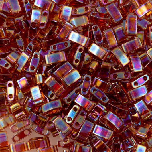 Miyuki Half Tila Beads Transparent Dark Amber AB Glass Tile Beds HTL-0257 | Half | 8 Grams for Jewelry Making