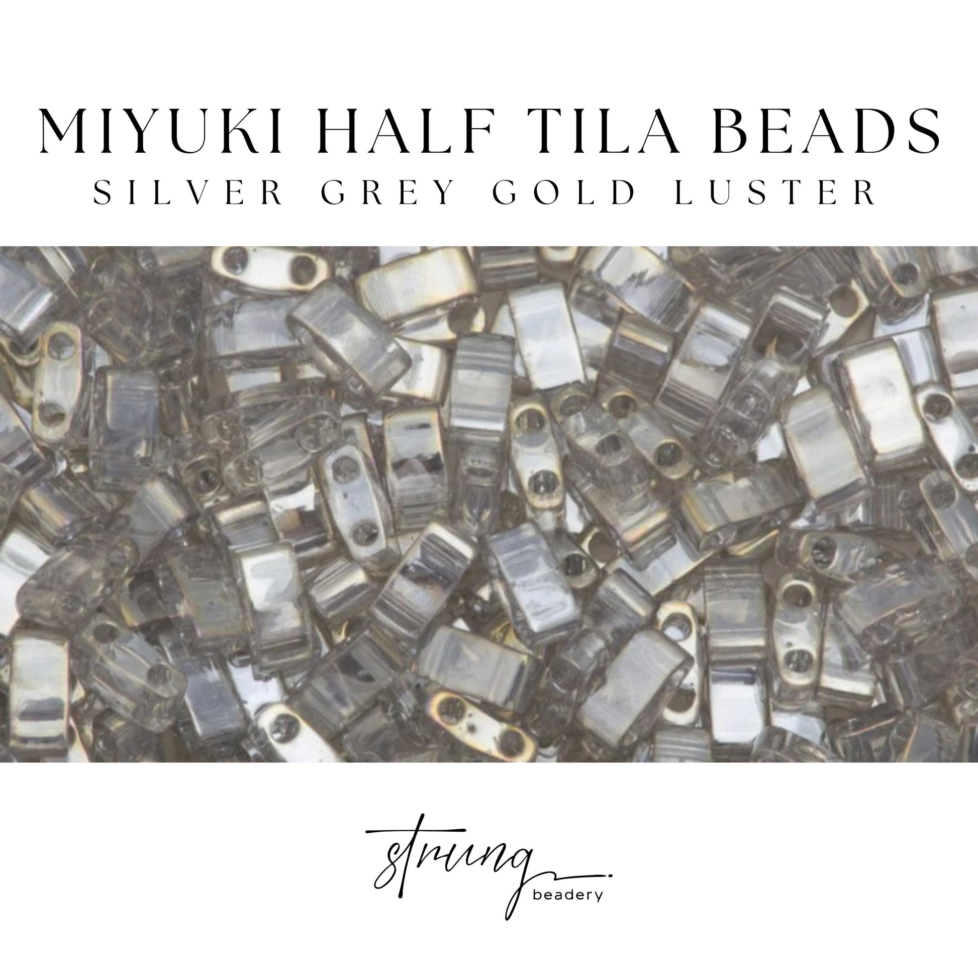 Miyuki Half Tila Beads Silver Grey Gold Luster Glass Tile Beads HTL-1881 | Half | 8 Grams for Jewelry Making