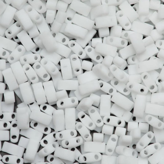 Miyuki Half Tila Beads Opaque Matte White Glass Tile Beads HTL-0402F | Half | 8 Grams for Jewelry Making